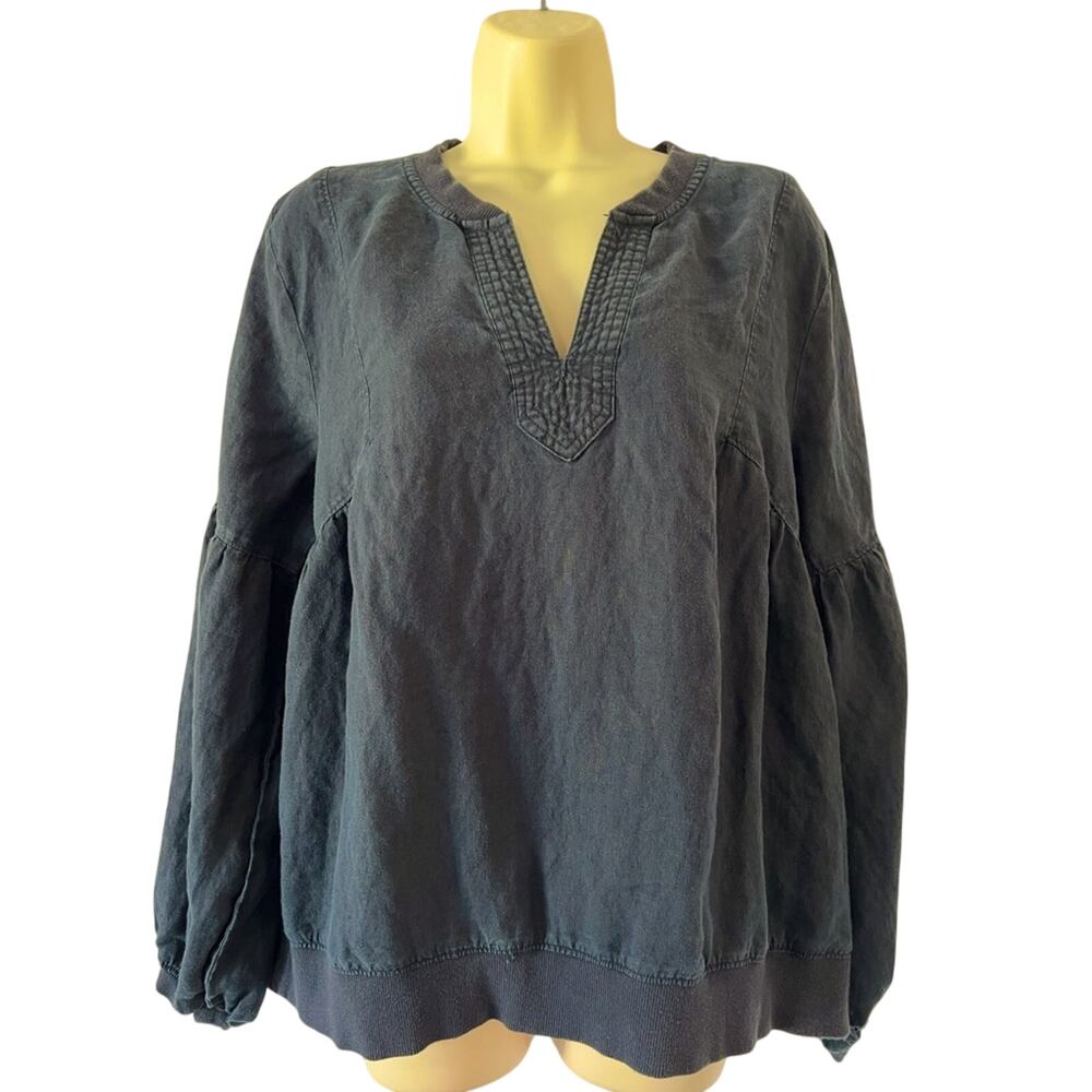 TOMMY HILFIGER Navy Pullover Puff Sleeves Popover Top Size XL Blouse Blouson